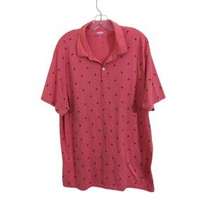 Old Navy Mens Polo Golf Shirt XXL Orange Flamingo Print Short Sleeve Stretch Fun